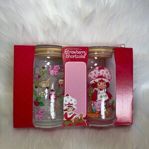 NEW Strawberry Shortcake Glass Tumbler 2pc Set w/Bamboo Lids 16oz